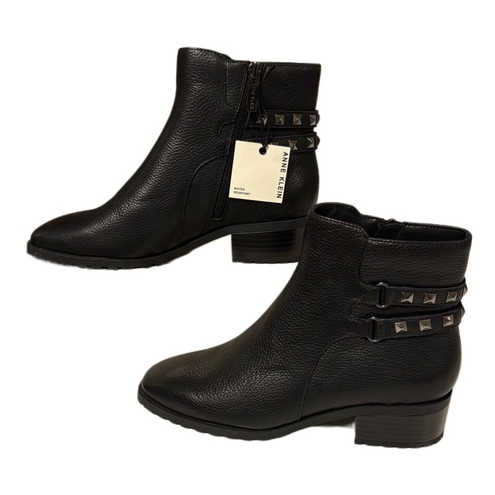 Anne Klein Black Ankle Boots with Studded Straps